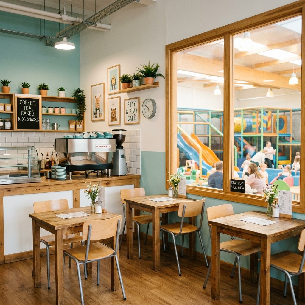 Cafetería del parque con vistas a las zonas de juego